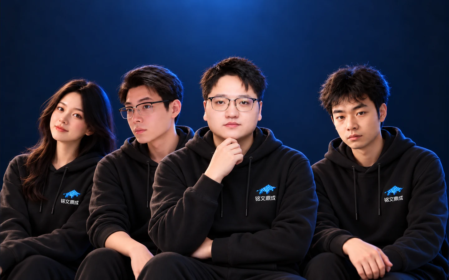 依据四位成员外貌参考创作的联合创始人卡通合照